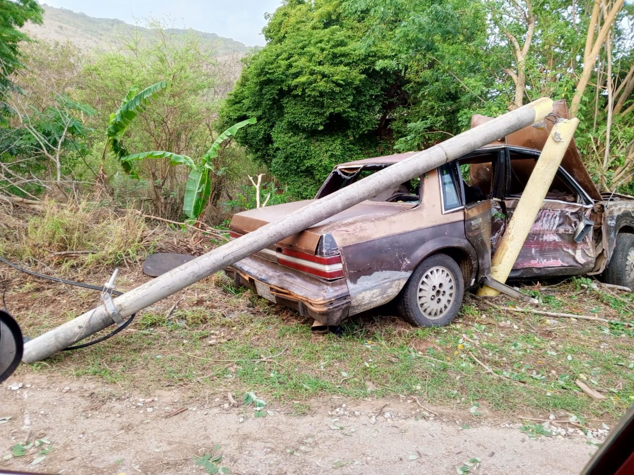 Conductor choca contra poste y árboles en Manzanillo