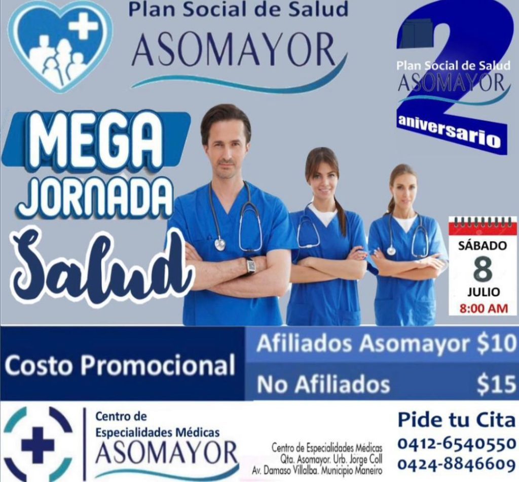 La jornada se llevará a cabo el sábado 8 de julio en el Centro de Especialidades Médicas ASOMAYOR, ubicado en la Avenida Damaso Villalba, en la Urb Jorge Coll.