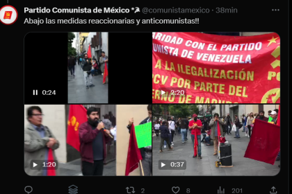 ÚLTIMA HORA: Embajada venezolana en México es tomada por comunistas mexicanos en protesta Ciudad de México — Un grupo de manifestantes comunistas mexicanos tomó esta mañana la embajada venezolana en México. Esta acción es en respuesta al reciente asalto judicial contra el Partido Comunista de Venezuela.