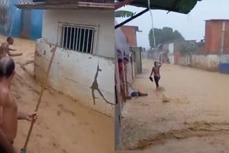 En redes sociales circula un video en el que se aprecia la anegación y la fuerza de la corriente de agua. 