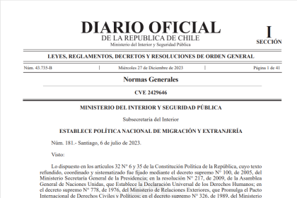 En Diario Oficial la nueva politica inmigratoria en Chile #27D