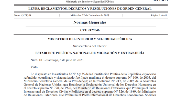 !ATENCION! En Diario Oficial la nueva politica inmigratoria en Chile #27D