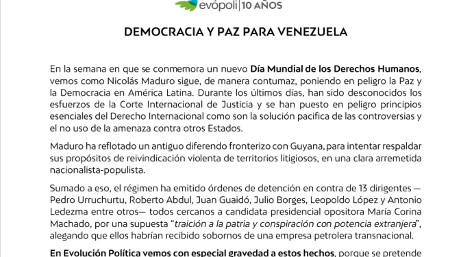 Partido Evopoli Solicita Audiencia con Canciller Chileno ante Agresiones de Maduro + Comunicado