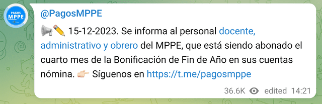 NUEVO PAGO 4TO MES de AGUINALDOS MPPE 2023