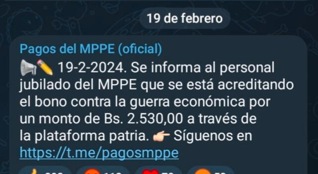 Bono para JUBILADOS  del MPPE febrero 2024: NUEVO MONTO