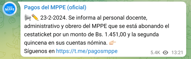 MPPE HOY 04 Marzo 2024: PRIMERA QUINCENA, Cestaticket + ÚLTIMAS NOTICIAS