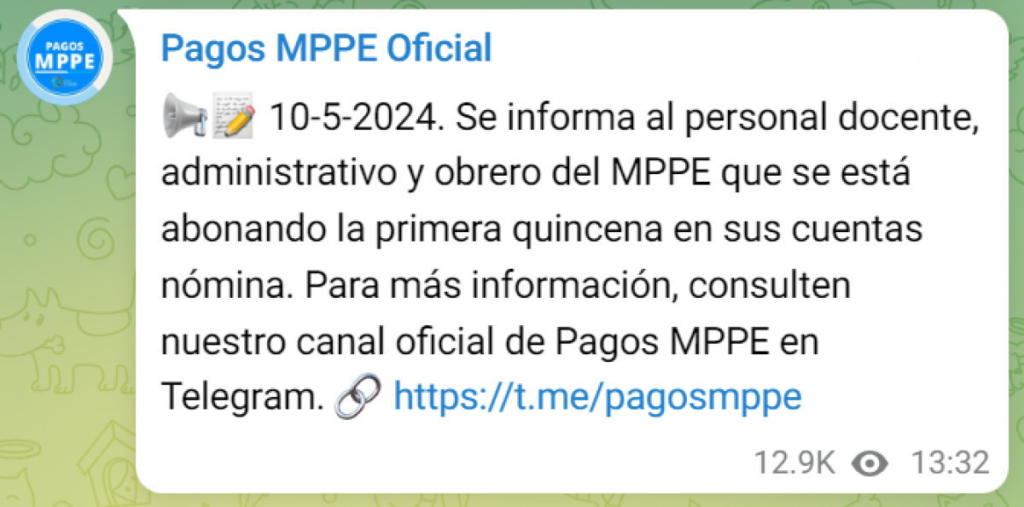 MPPE HOY: PAGO NÓMINA +BONO DE GUERRA