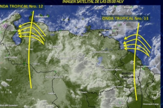 El pronostico de precipitaciones es para la Guayana Esequiba, Anzoátegui, Miranda, la Guaira, Distrito Capital, Aragua, Carabobo, Bolívar, Llanos Centrales/Occidentales, Andes y Zulia