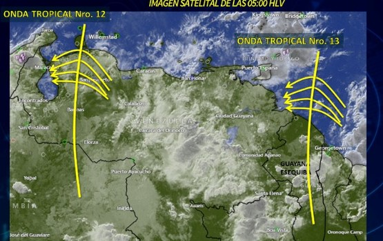 El pronostico de precipitaciones es para la Guayana Esequiba, Anzoátegui, Miranda, la Guaira, Distrito Capital, Aragua, Carabobo, Bolívar, Llanos Centrales/Occidentales, Andes y Zulia