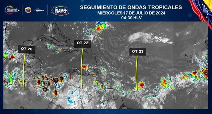 Mientras que la onda tropical N° 23 continúa su curso sobre el Océano Atlántico Central, se espera ingrese por la Guayana Esequiba este viernes 19 de julio.