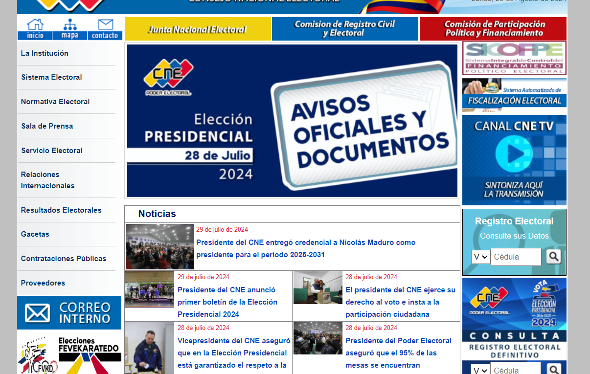 CNE reactiva su página web para anunciar acatamiento de decisión del TSJ