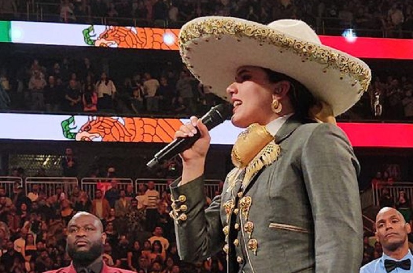 Camila Fernández se equivocó al cantar el Himno Nacional Mexicano en la pelea de Canelo Álvarez