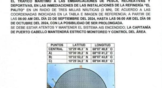 INEA anuncia restricciones marítimas en Puerto Cabello