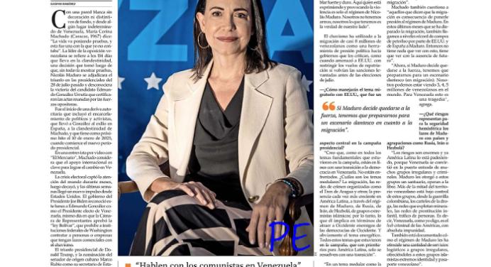 María Corina en El Mercurio: «Si Maduro se queda a la fuerza, habrá un escenario crítico»