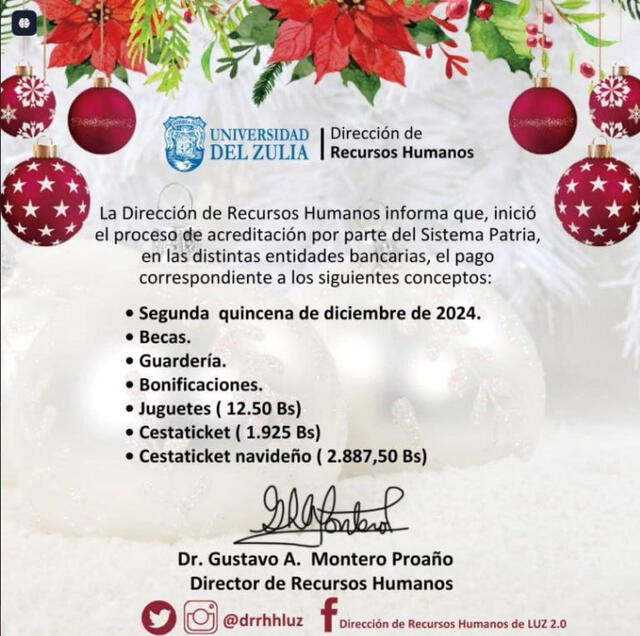 El pago del Cestaticket navideño llegó el 23 de diciembre. Foto: Universidad de Zulia

