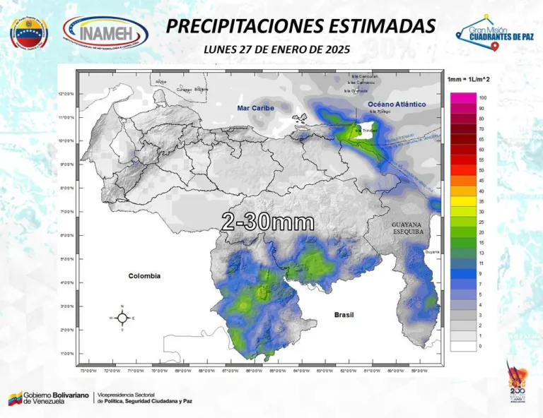 Inameh prevé lluvias en algunas áreas de Venezuela