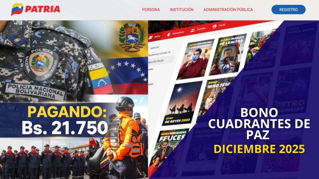 Bono Cuadrantes de Paz Diciembre 2025: Inicia el pago de Bs. 21.750 en Patria