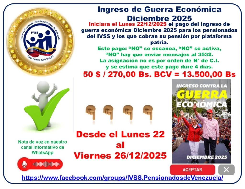 Bono de Guerra para Pensionados Diciembre 2025