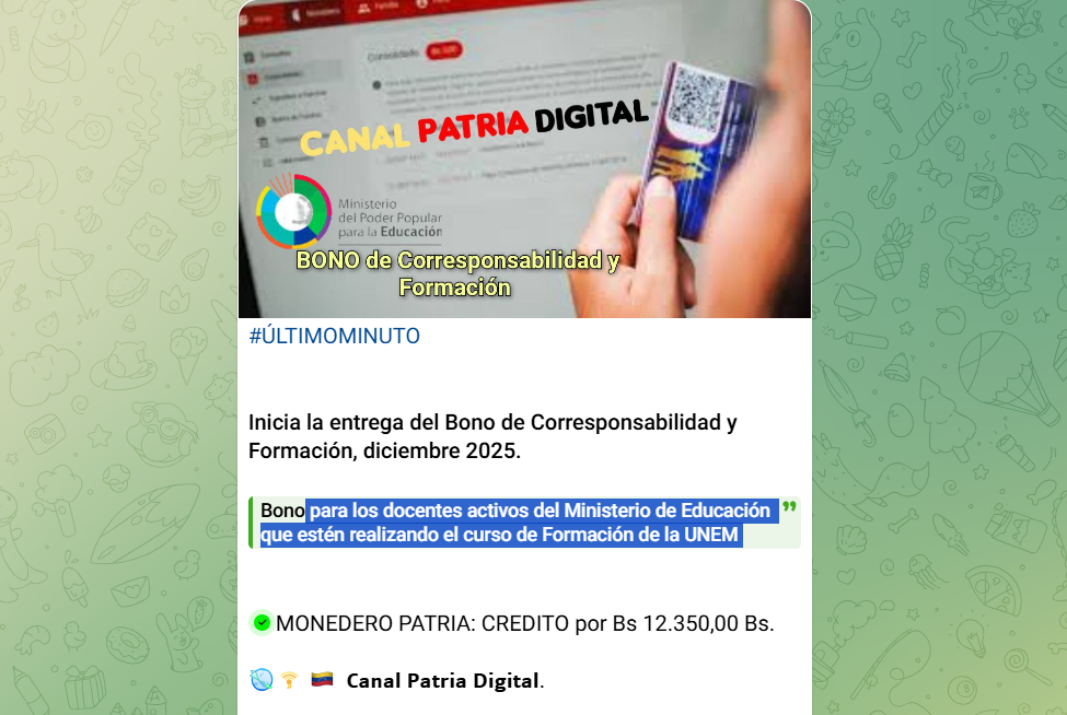Bono Corresponsabilidad y Formación 24700 bolívares diciembre 2025