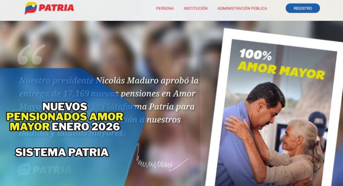 Nuevos Pensionados Amor Mayor Enero 2026: Lista y montos en Patria