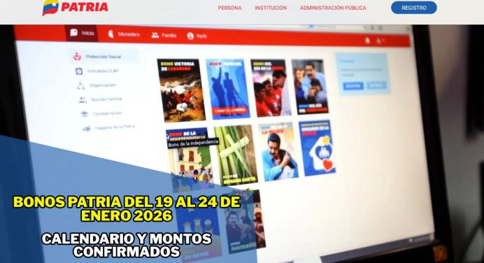 Bonos Patria del 19 al 24 de Enero 2026: Calendario y Montos Oficiales