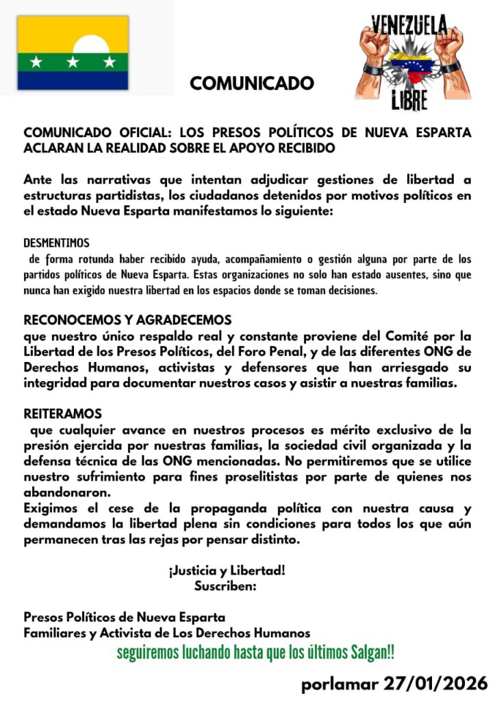 Liberados tras causa política se desligan de apoyo partidista
