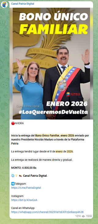 Bono Único Familiar Enero 2026