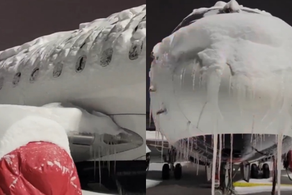 Dos aviones quedaron atascados y cubiertos de nieve en pleno aeropuerto de Canadá durante tormenta invernal