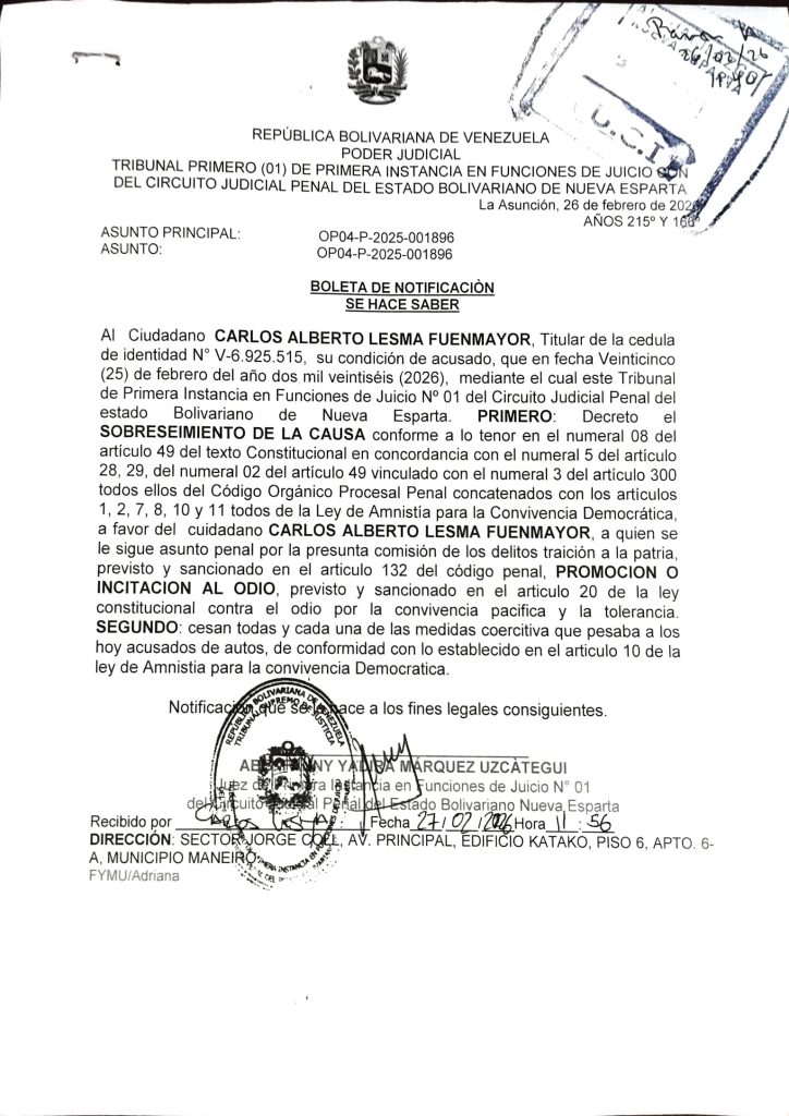 Libertad plena para Carlos Lesma