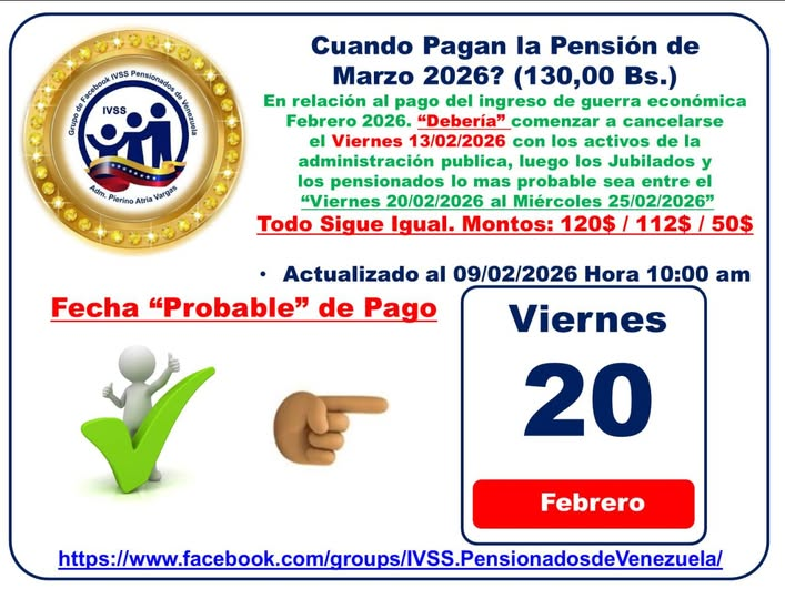 Bono de Guerra Pensionados Marzo 2026 / Foto Oficial: Grupo Facebook IVSS Pensionados de Venezuela 
