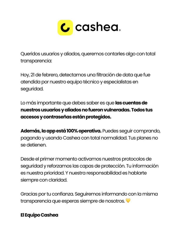 Comunicado Oficial, Cashea 2026