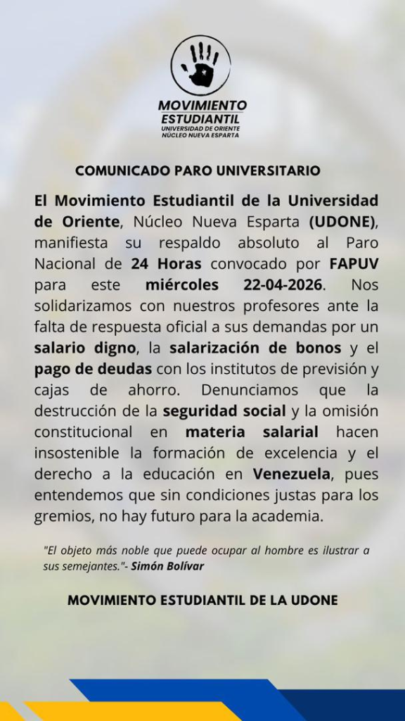 UDO Nueva Esparta se suma al paro