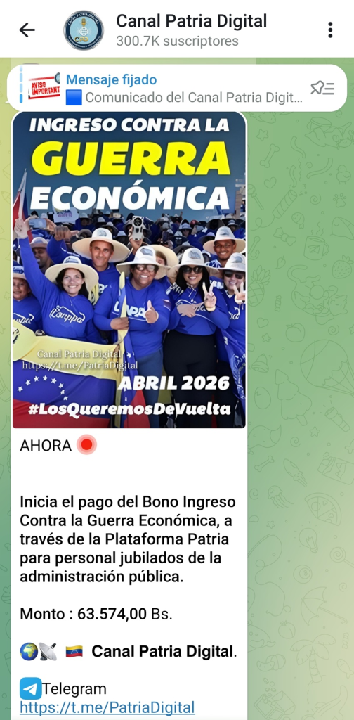 Pagan Bono de Económica Abril 2026 a pensionados +AUMENTO