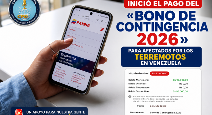 Inició el pago del «Bono de Contingencia 2026» para afectados por los terremotos en Venezuela