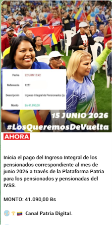 Continúa el pago de bonos por el Sistema Patria: Depositan beneficio tasado en 67,10 dólares
