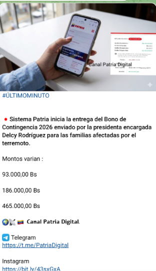 Inició el pago del «Bono de Contingencia 2026» para afectados por los terremotos en Venezuela