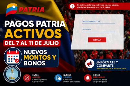 Pagos Patria activos del 7 al 11 de Julio 2026: Nuevos montos y bonos
