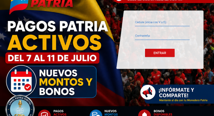 Pagos Patria activos del 7 al 11 de Julio 2026: Nuevos montos y bonos