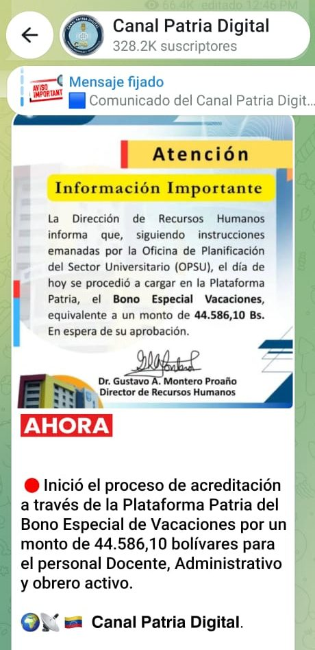 Inician asignación del Bono Especial de Vacaciones para docentes y personal educativo a través de Patria