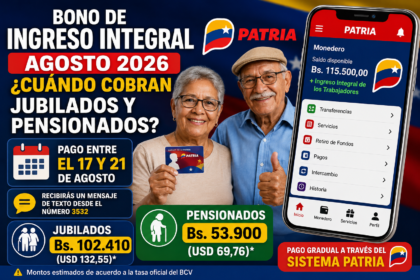 Ingreso Integral agosto 2026 para jubilados y pensionados a través del Sistema Patria