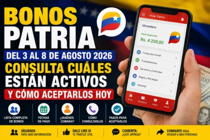 Bonos Patria del 3 al 8 de agosto de 2026. Imagen ilustrativa sobre los bonos activos del Sistema Patria en Venezuela y cómo consultarlos.