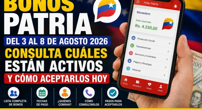 Bonos Patria del 3 al 11 de agosto 2026: Consulta cuáles están activos y cómo aceptarlos HOY