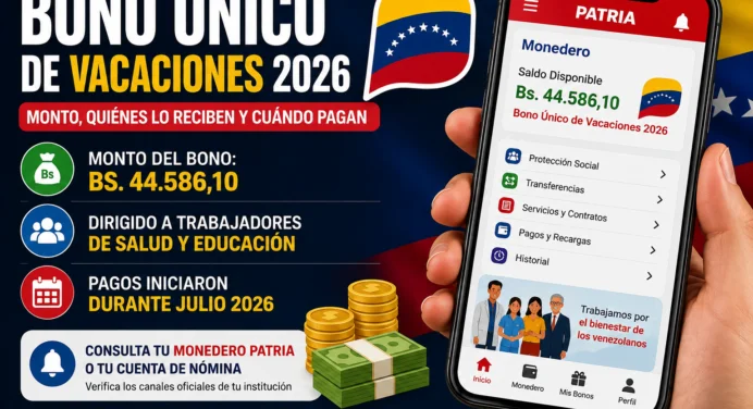 Bono Único de Vacaciones 2026: Monto, quiénes lo reciben y cuándo pagan