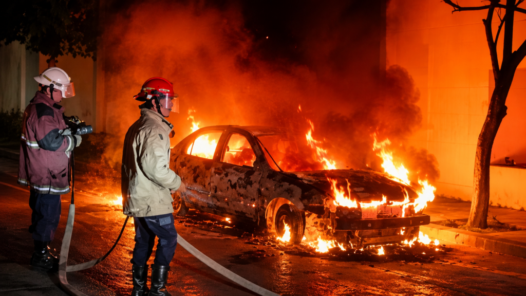 Vehículo se incendia cerca de la Plaza Bolívar de La Asunción y queda en pérdida total