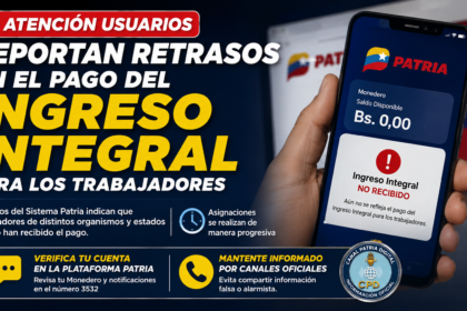 Usuarios reportan retrasos en el pago del Ingreso Integral agosto 2026 para trabajadores públicos a través del Sistema Patria