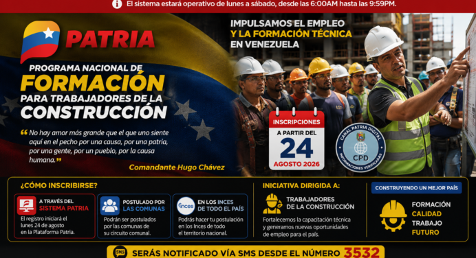 Programa Nacional de Formación para trabajadores de la construcción: Inscripción inicia el 24 de agosto