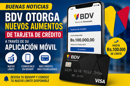 Banco de Venezuela aumenta el límite de las tarjetas de crédito mediante BDVApp