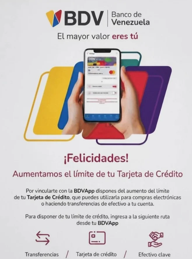 BDV OTORGA NUEVOS AUMENTOS DE TARJETA DE CRÉDITO A TRAVÉS DE SU APLICACIÓN MÓVIL