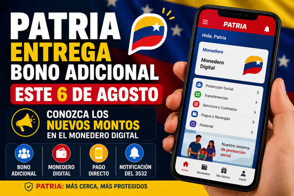 Patria entrega bono adicional este 6 de agosto: Conozca los nuevos montos en el monedero digital