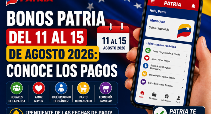 Bonos Patria del 11 al 15 de agosto 2026: conoce los pagos